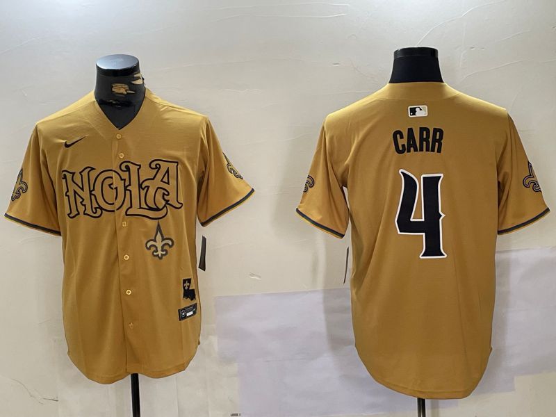Men New Orleans Saints #4 Carr Yellow Joint Name 2024 Nike Limited NFL Jersey style 3->new orleans saints->NFL Jersey